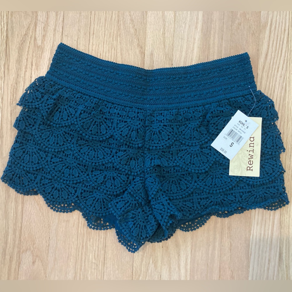 NWT Rewind Dark Teal Lace Micro Mini Shorts Juniors Size S Summer Beach Pool Fun - Picture 2 of 5